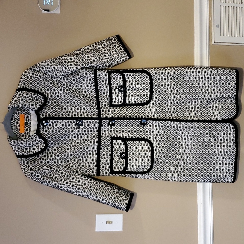Cynthia Steffe Eyelet Floral 3/4 Sleeve Coat In White And Black Size S